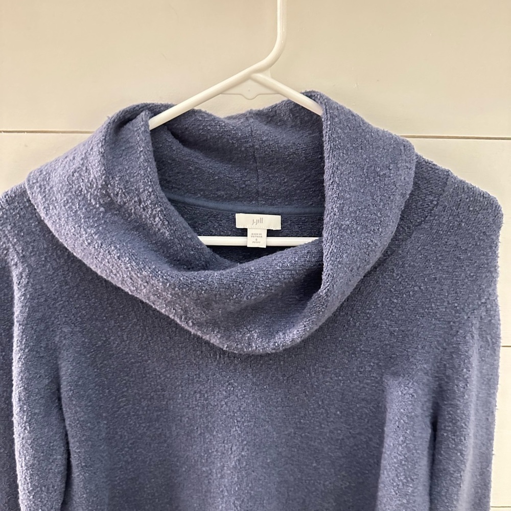 J JILL S Blue mock neck woman exaggerated neck coastal grandma corpcore sweater - Picture 5 of 12